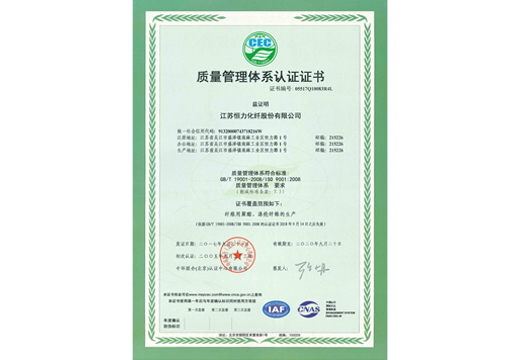 伊人网导航化纤质量管理体系认证证书